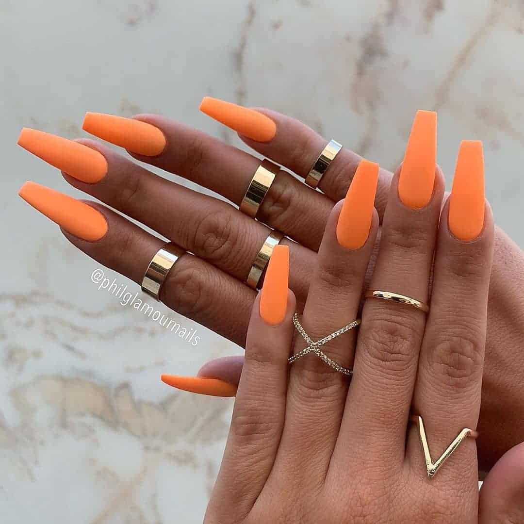 orange medium coffin nails