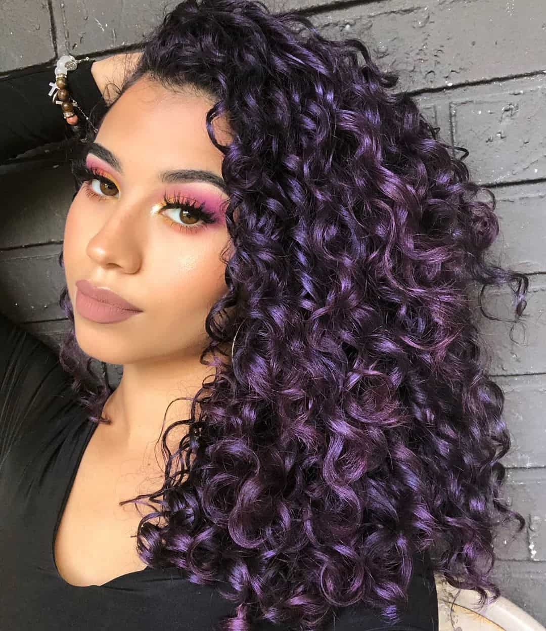 purple hair dye on curly hair