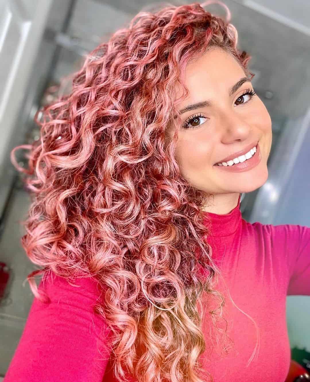 pink hair dye on curly hair