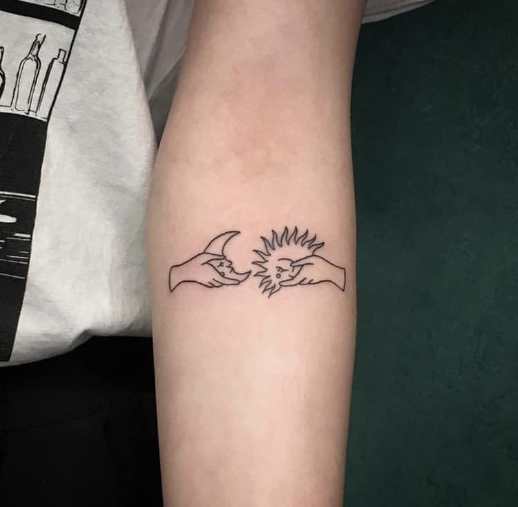 Sun and moon minimalist tattoos 