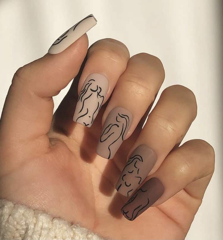 Abstract body line art nails 