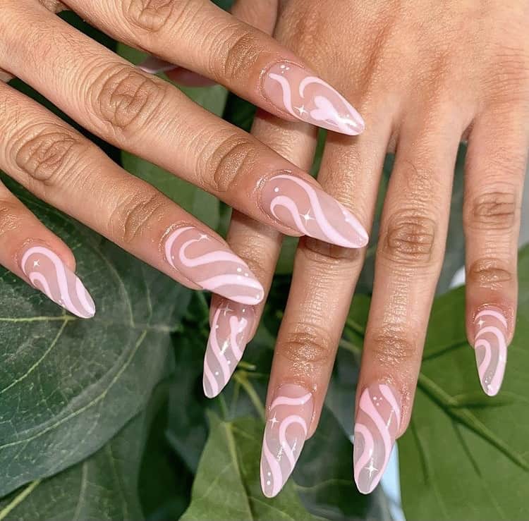 Pink swirls nails art 