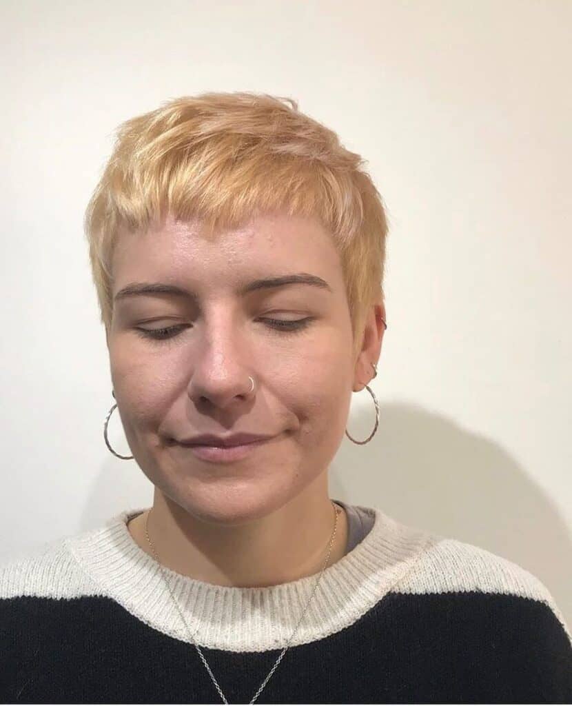 choppy blonde pixie with mini fringe 