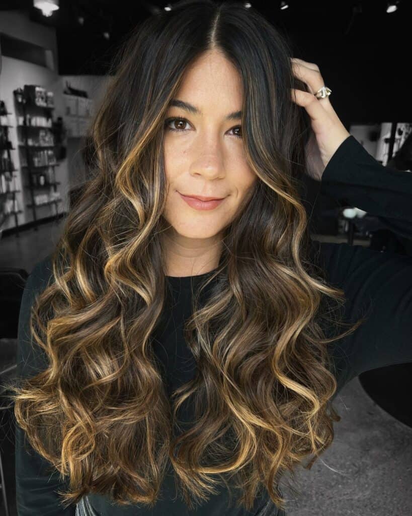 long curtain bangs with highlights 