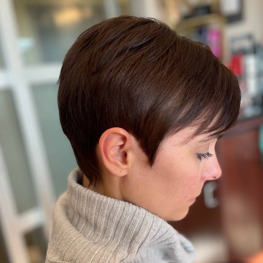 Brunette pixie cut
