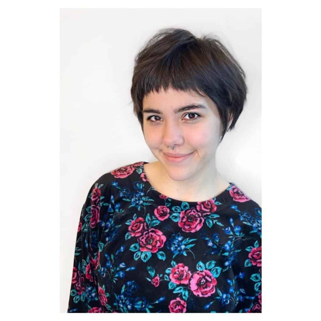 stacked pixie with micro bangs