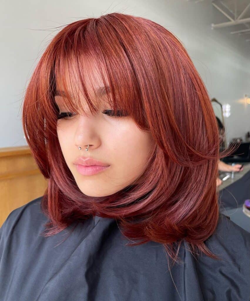 Bronde lob with curtain bangs 