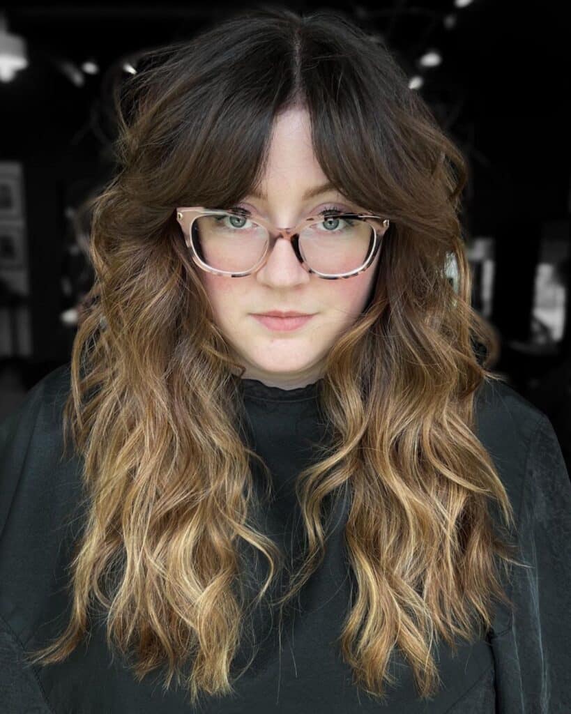 Curtain bangs on a shag cut