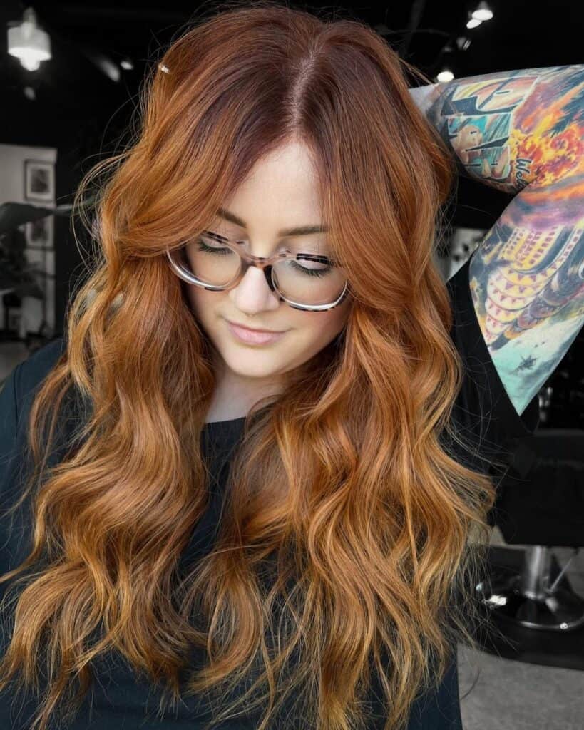 Caramel curtain bangs 