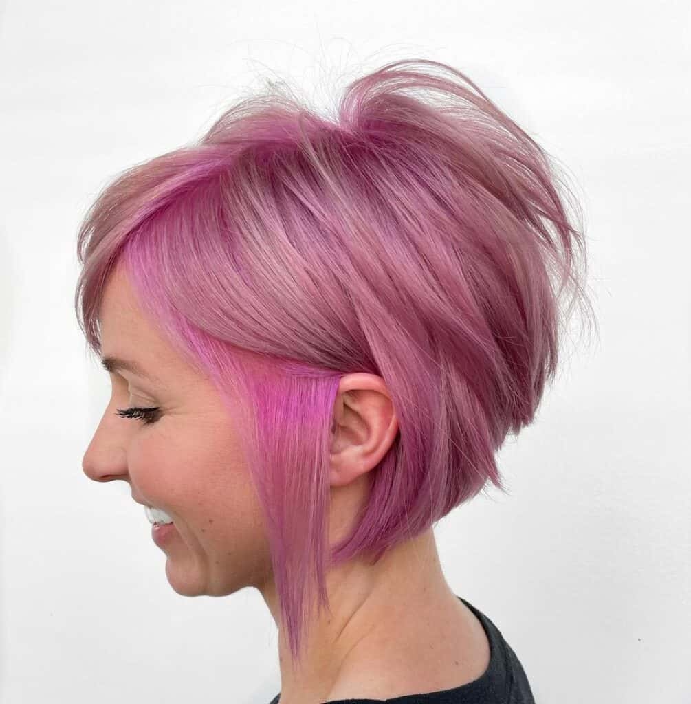 soft purple inverted bob with layers 