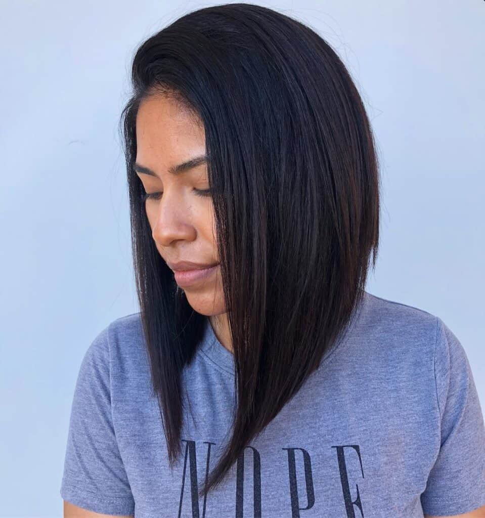 Straightened black inverted long bob 