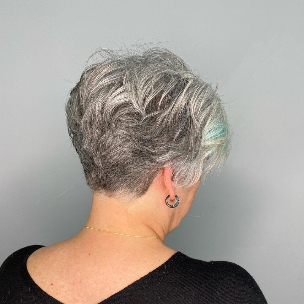 short grey blending pixie cut for women over 50