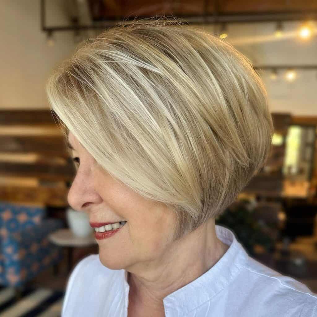angled bob for women over 50 