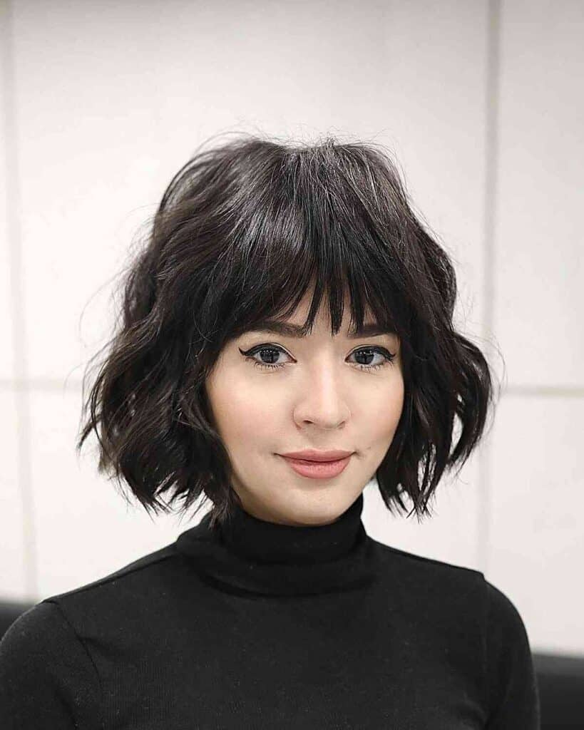 choppy bangs on chin length bob