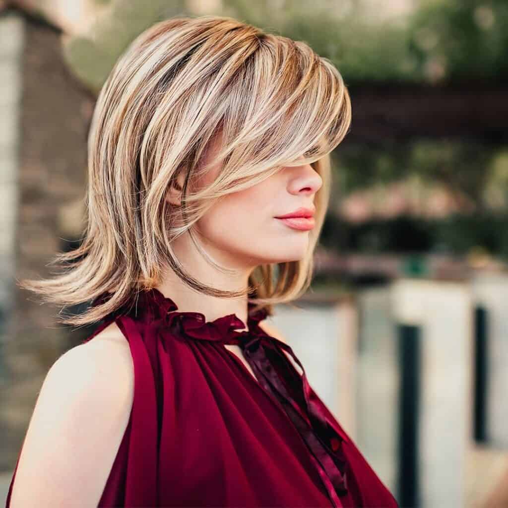 bob-shag hairstyle with bangs