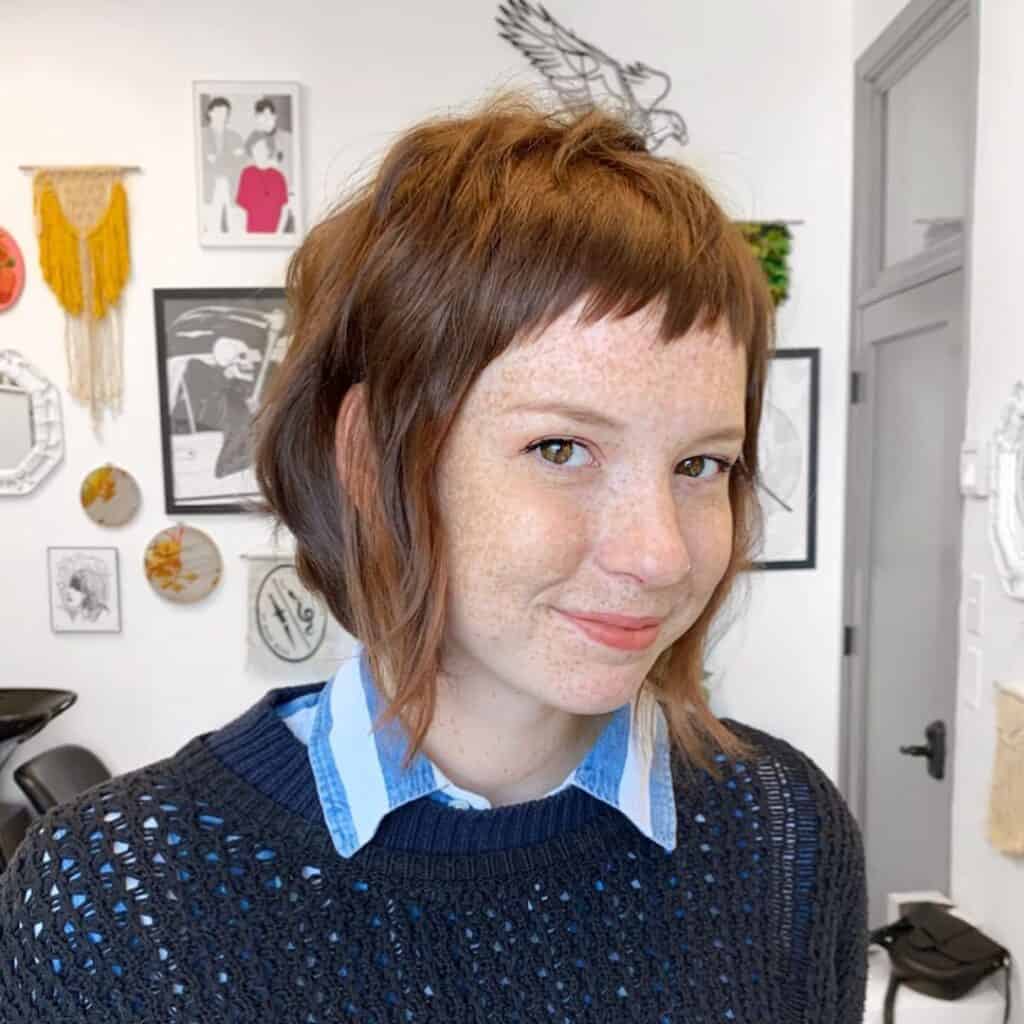 micro bangs on a shag haircut
