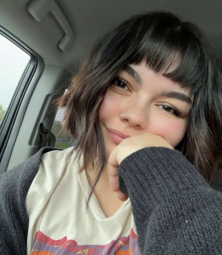 angled bob with a fringe 