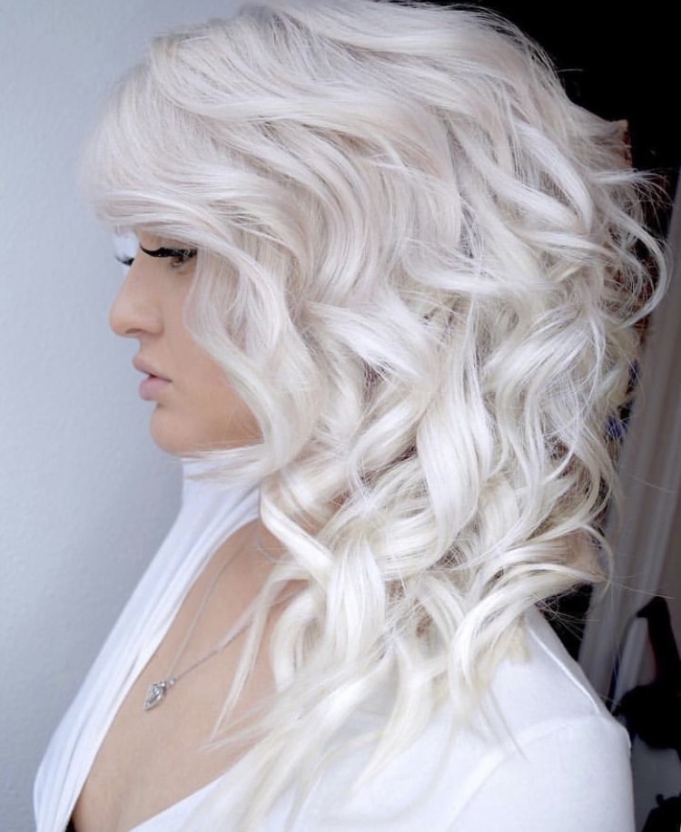 white blonde wavy lob 