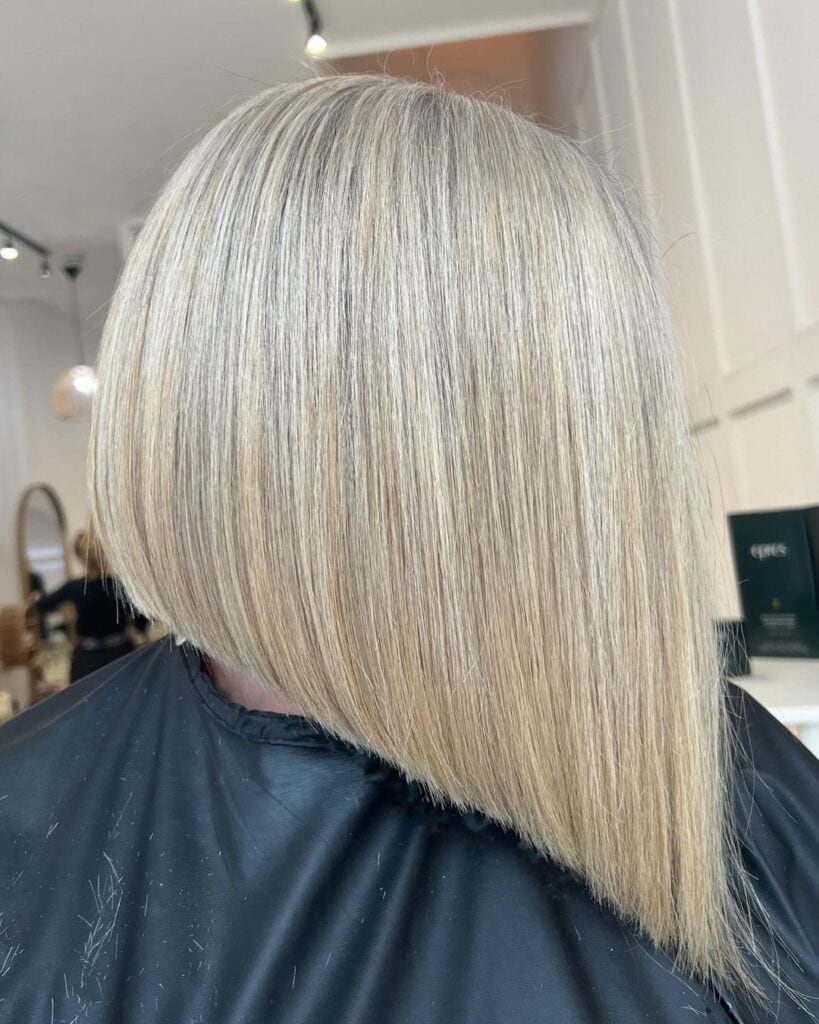 Medium length inverted bob with grey blending 