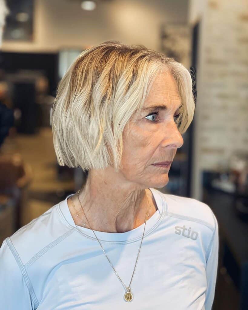 soft short blonde blunt bob for women over 50 