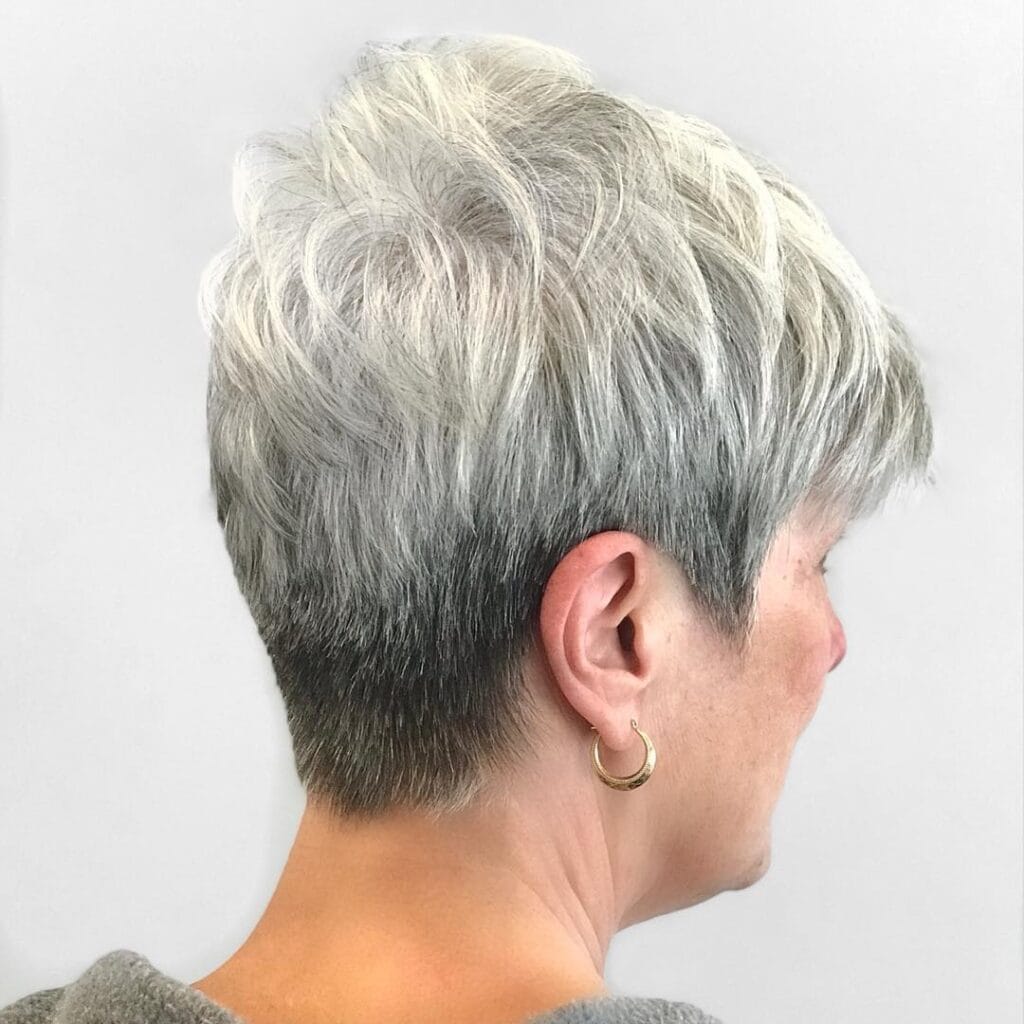 Voluminous gray pixie cut for older women