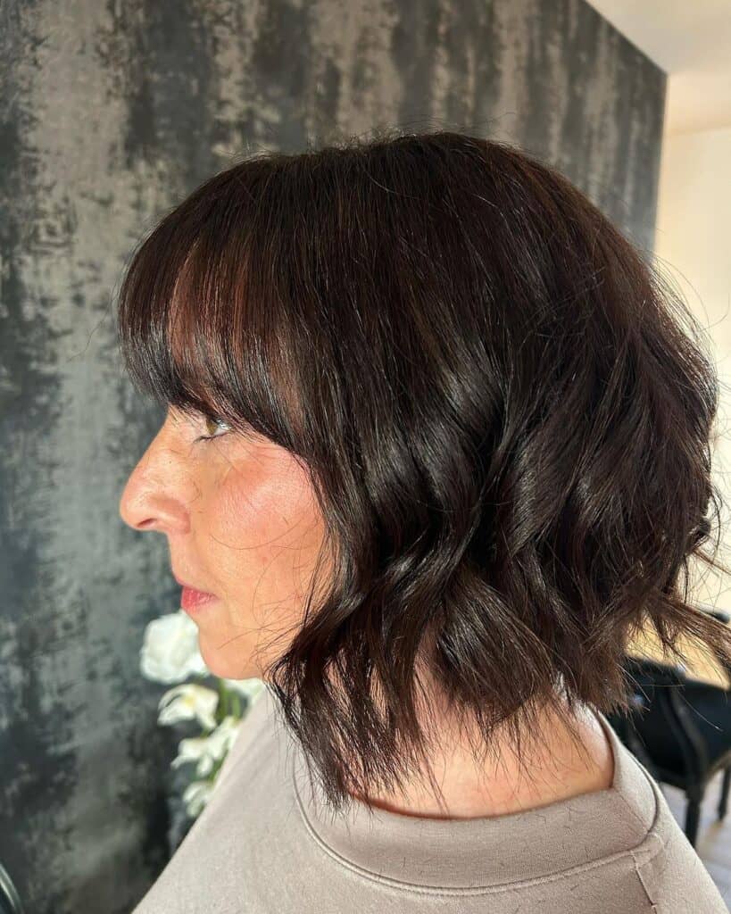 wavy bob with bangs for women over 50