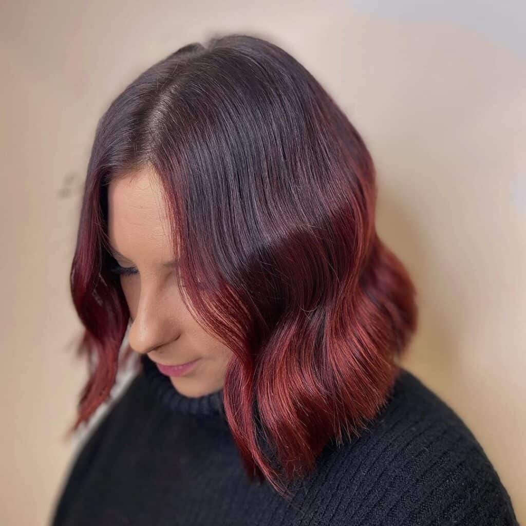 dipped cherry cola ends on a wavy bob