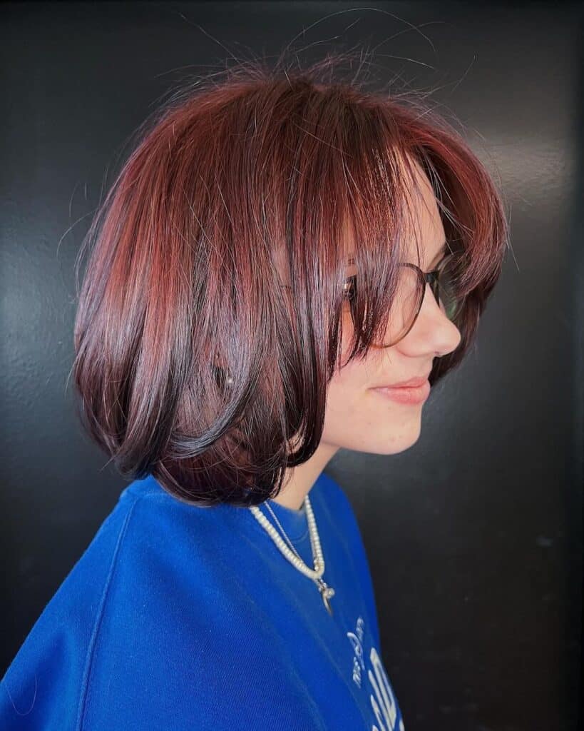 bouncy blowout bob on cherry cola hair 
