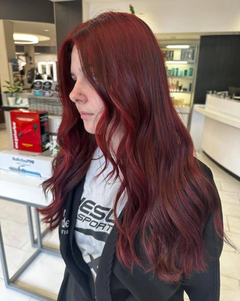 cherry cola red on long hair