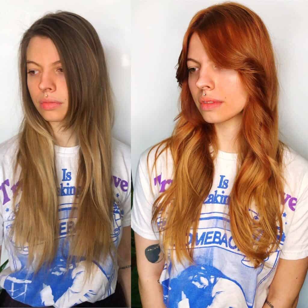 face framing layers on long ginger hair