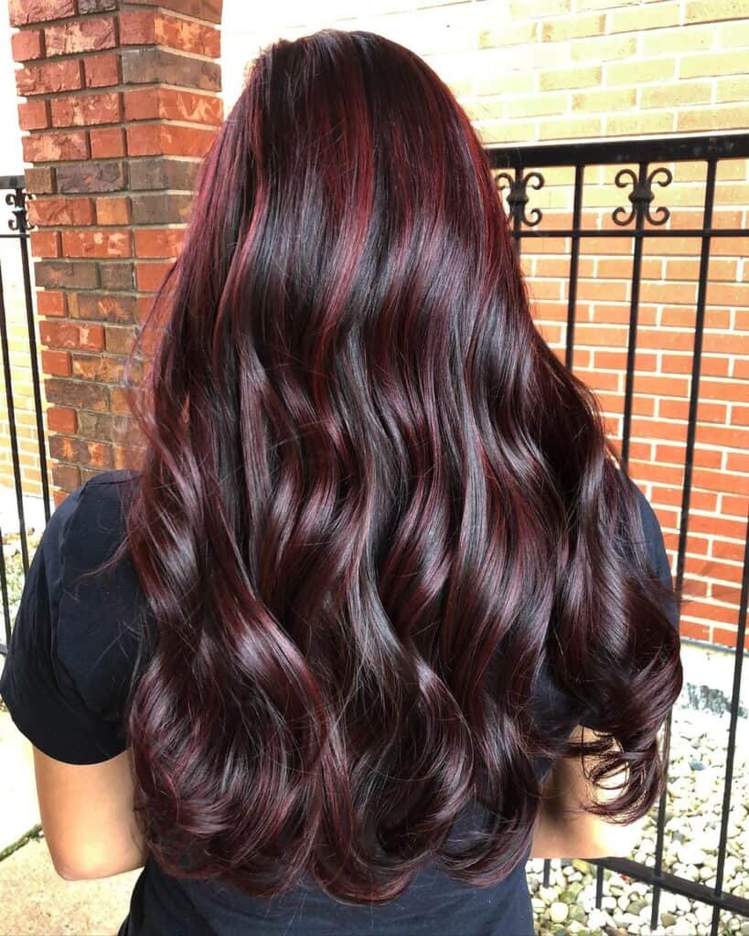 cherry cola highlights on long hair 