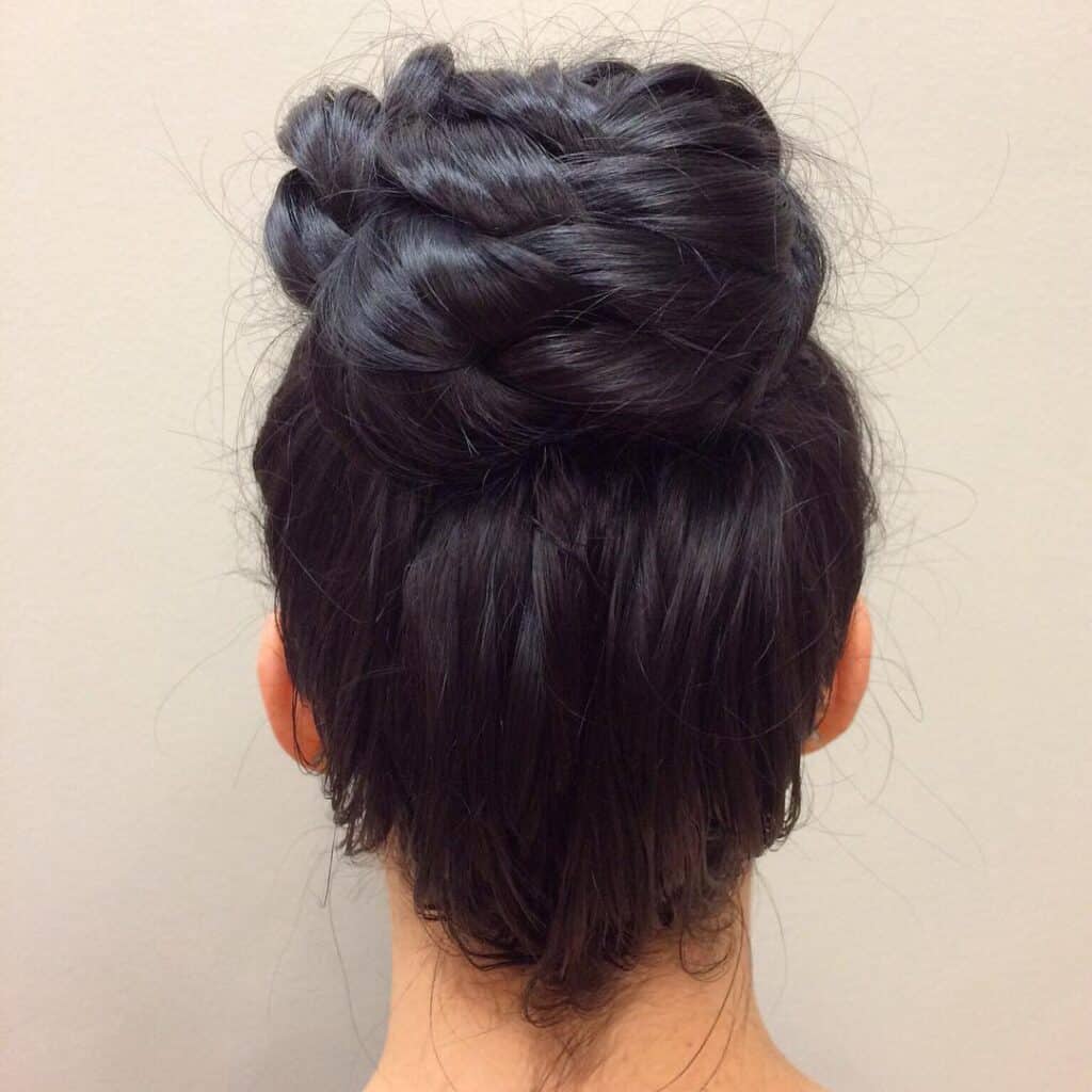 braided top knot wedding hairstyle for thin hair