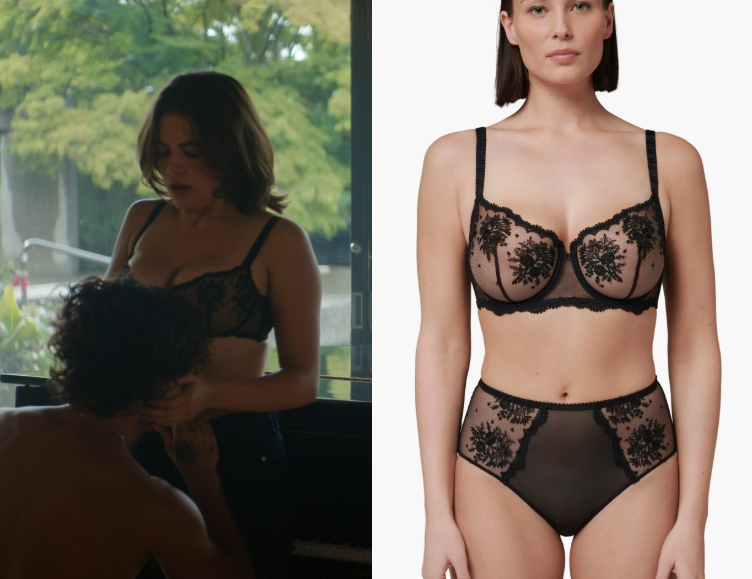 Hannah Wells (Ella Bright) on Off Campus wears the Simone Perle Intrigue Sheer Underwire Demi Bra.